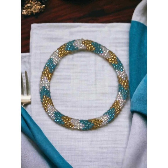 2 Handmade glass beaded bracelets- Sasha Co. Sz med - Picture 3 of 4